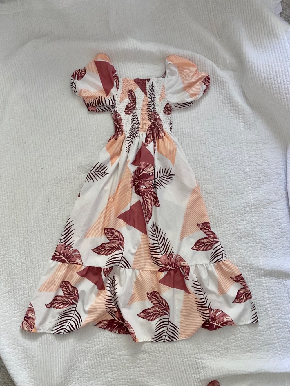 peach white burgundy floral leaf tropical maxi dress